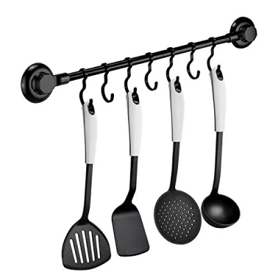 Immagine di MaxHold Porta Utensili da Cucina con 7 Ganci Sistema di Vuoto Portasciugamani Ventose Niente Fori Necessari Acciaio Inossidabile Nessuna Ruggine Utilizzabile in Bagno e