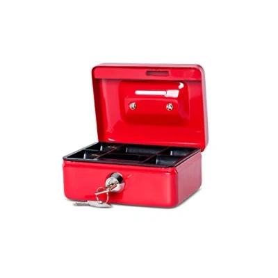 Immagine di MAUL Cassetta portamonete in acciaio Chiudibile a chiave e portatile 12.5x10.5x6.1 cm Con fessura per monete Adatto come salvadanaio, piccola cassaforte, cassetto portadenaro Rosso