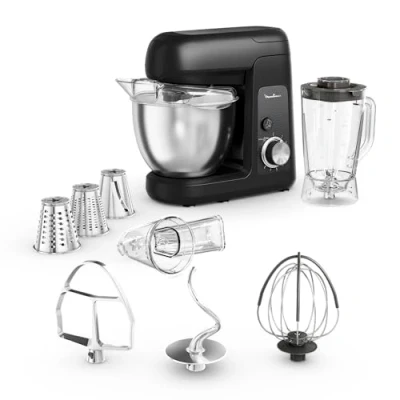 Immagine di Moulinex Bake Partner, robot pasticcere, 1100 W, prestazioni sostenibili, kit accessori BakeGood, movimento planetario QA522810, nero Glama