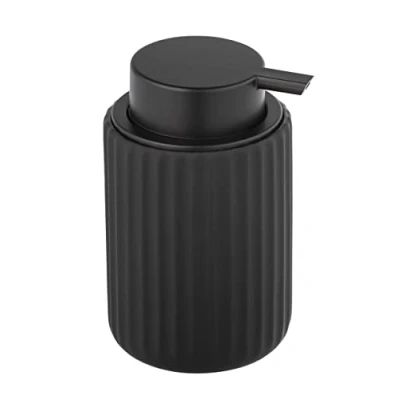 Immagine di Wenko Dispenser Sapone Liquido Belluno, Ricaricabile in Ceramica, di con Moderna Struttura solcata, Soft Touch, Colore Nero Industriale, Ø 8x13,5cm, capacità 300ml