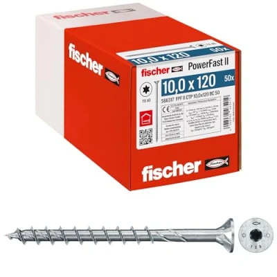 Immagine di Fischer PowerFast II 566317 Vite da legno 10 mm 120 Interno Esagonale rotondo, multidentato, TX, Torx, Impronta T Acciaio galvanizzato zinco 50 pz.