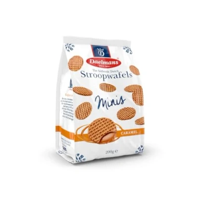 Immagine di Daelmans Stroopwafels Mini cialda 25 x 8 grammi in un sacchetto Autentico waffle al caramello Olandese