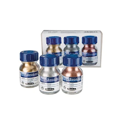 Immagine di Schmincke Aqua Bronze Set, oro pallido, argento, rame, 3 x 20 ml, 15 700 097, effetti metallici brillanti su guazzo e acquarelli, carta, cartone, cartoncino, tela