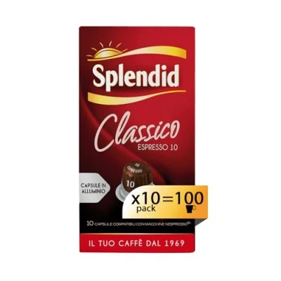 Immagine di Splendid Capsule Caffè Espresso Classico 100 in Alluminio Intensità 10 Compatibili con Macchine Nespresso®* original Confezioni da