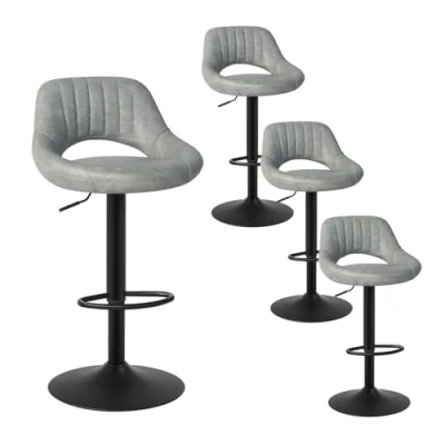 Immagine di EUGAD Set di 4 Sgabelli da Bar Cucina Sedia Alta Sala Pranzo in Simipelle Regolabile e Girevole a 360 con Schienale Poggiapiedi Grigio 0669BY