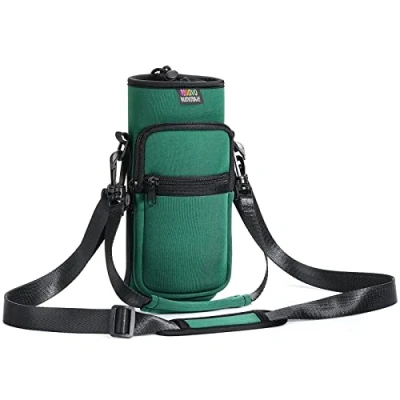 Immagine di Nuovoware Borsa per Borraccia in Neoprene da 25oz/710ml, Custodia Bottiglia con Tracolla Regolabile Maniglia e 2 Tasche Portatile Porta Ciclismo, Campeggio, Verde Scuro