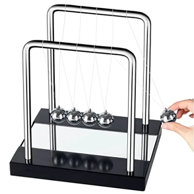 Immagine di WOHOT Pendolo di Newton per Competenze esplorative, Grande 18CM Sfere bilanciamento Culla Newton, 5 in Metallo, Gioco Fisica, Decorazione da Ufficio e Scrivania