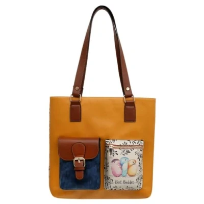 Immagine di DOGO Femme Cuir Vegan Jaune Fait Main et Mode Sac d&#039;épaule Best Buddies Motif