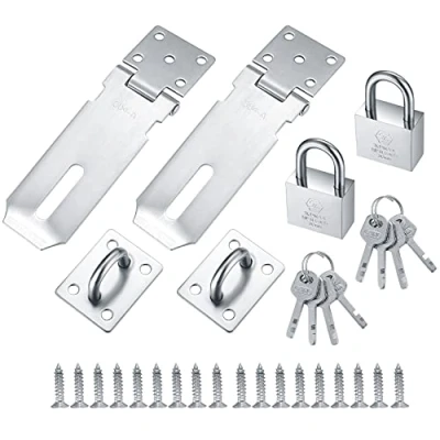 Immagine di Lucchetto con Chiusura, Chiusura Hasp in Acciaio Inox, Chiavistello Porta Lucchetto, Chiave per Giardino, Cancello Armadio, Cassetto (argento)