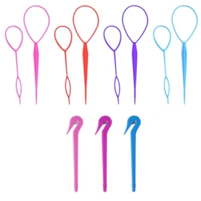 Immagine di 3 set di strumenti per lo styling dei capelli, pezzi elastico rimozione, coda cavallo acconciatura strumento acconciatura, donne e ragazze capelli (rosa,
