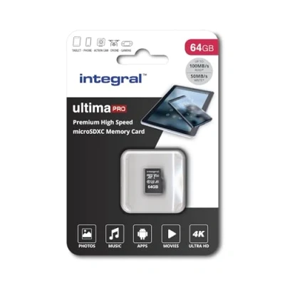 Immagine di Integral UltimaPro Memory Card 64 GB microSDHC/100 MB/s/Class 10 UHS I U3/ V30 + Adapter