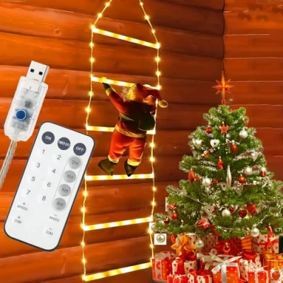 Immagine di Probuk 0.75 Meter Luci Decorazioni Natale con Babbo Natale, LED Scala 75 LED, Natalizie 8 Modalità, Funzione Timer e Memoria, per Finestra Esterno ed Interno (Colore)