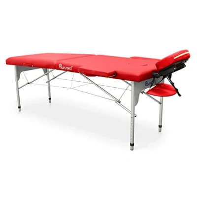 Immagine di QUIRUMED lettino da massaggio in alluminio facile piegare, colore rosso, 186 x 66 cm, massaggio, similpelle, leggero, portatile, regolazione telescopica altezza, fino a 140 kg