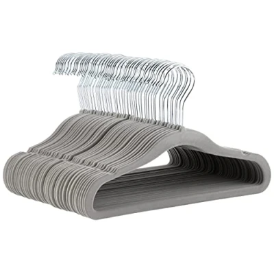 Immagine di Amazon Basics Grucce in velluto per vestiti di neonati e bambini, antiscivolo, 29,5 cm, confezione da 50, Grigio