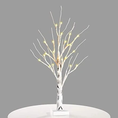 Immagine di DRYEN albero di betulla bianca con ornamentale da 18 pollici, 24 luci a led batteria centrotavola ramoscello albero, lampada calda artificiale
