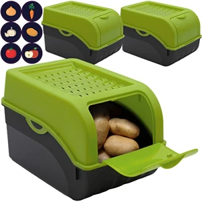 Immagine di ARTECSIS Contenitore Frutta e Verdura per Patate Cipolle con Coperchio, Supporto Aerato Sovrapponibile Etichette Adesive 29x19x19cm, 7,7L Verde, Set di 3