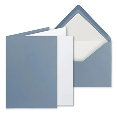 Immagine di FarbenFroh by GUSTAV NEUSER Set di 25 biglietti grandi, grigio blu (blu), opachi, con pieghevoli, fogli bianchi e buste foderate, DIN B6, 12 x 17 cm, 120 170 mm