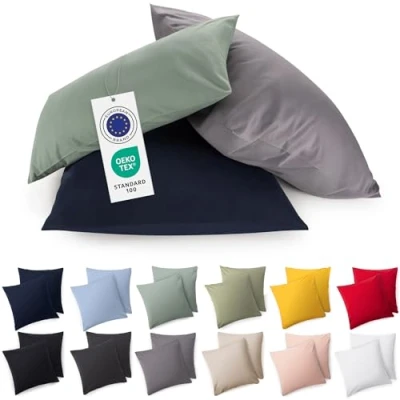 Immagine di Blumtal Federe Cuscini Letto Matrimoniale Cotone Divano 40 x 100% Cotone, Set di 2 in Jersey con Cerniera, Federa certificate Oeko Tex, per Crema