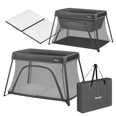 Immagine di lionelo Alice Lettino da Viaggio 3 in 1 Culla Co Sleeping e Box Gioco rete 104x70 cm 0 a 15 kg con Materasso Schiuma, 2 Livelli, Compatto, Pieghevole, Entrata Laterale, Borsa