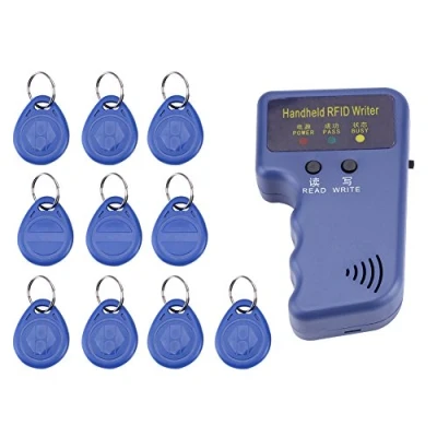 Immagine di Copiatrice di carte d&#039;identità RFID, scrittore/lettore/duplicatore portatile 125KHz + etichetta ID blu 10 pezzi
