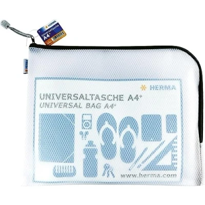 Immagine di HERMA 20022 Sacchetto del documento con cerniera A4, trasparente (36 x 28 cm) grande tasca chiudibile per laptop, tablet, libri, documenti, giocattoli, cosmetici, borse di file in nero