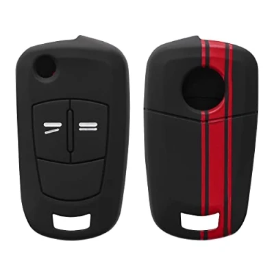Immagine di kwmobile Custodia Coprichiave Compatibile con Opel Vauxhall 2 tasti pieghevole Cover Copritelecomando Chiave Auto Copri Chiavi Macchina Strisce Rally