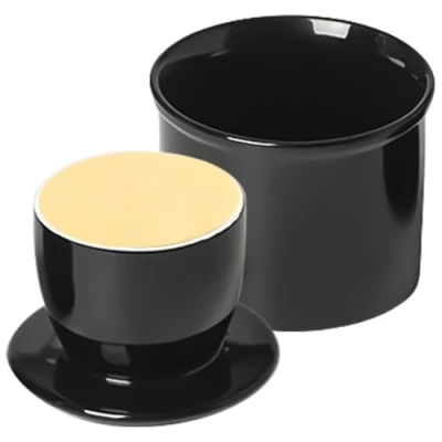 Immagine di Burriera francese, raffreddato ad acqua, con coperchio rotondo, per burro linea di galleggiamento, in ceramica, spalmabile, colore nero