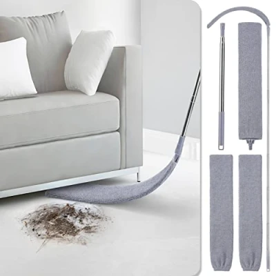 Immagine di pulitore spaccato retrattile, spazzola piatta per spolverare fino a allungabile e due rivestimenti in microfibra, retrattile sotto divano, armadi, letto, polvere
