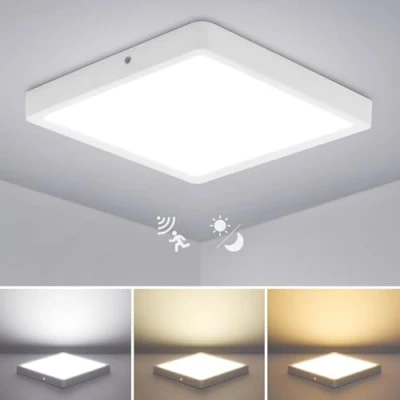 Immagine di Combuh LED Plafoniera con Sensore di Movimento, Lampada da Soffitto 24W 2400LM Impostazioni dell&#039;ora, 3000K/4000K/6000K Ø30CM Moderna Quadrata per Corridoio Garage Scala