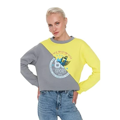 Immagine di Trendyol Felpa Regular Girocollo con Slogan Maglia di Tuta, Giallo, XS Donna