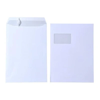 Immagine di mybuy24 50 buste formato C4 A4 bianco con finestra autoadesiva striscia adesiva stampa interna grigia 120 g/m dimensioni 229 x 324 mm