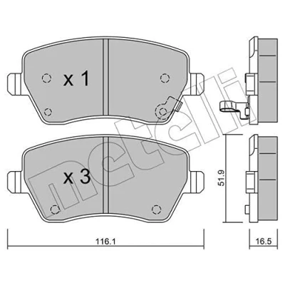 Immagine di metelligroup 22 0485 1 Pastiglie Freno Anteriori E Posteriori, Made in Italy, Pezzo di Ricambio per Auto/Automobile, Kit da 4 Pezzi, Certificate ECE R90, Prive Rame