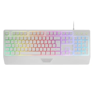 Immagine di Mars Gaming MK124, Tastiera Ergonomica H Mech, Poggiapolsi Integrato, Illuminazione FRGB Rainbow, Antighosting Avanzata, PC Completa Multiplatforma, Lingua Francese, Bianco