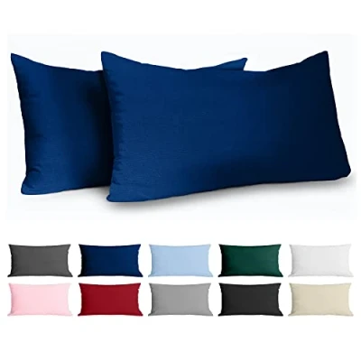 Immagine di Dreamzie Federe 40x80 Cotone Rinforzato (Set da 2) Blu Scuro Trama Fitta a 57 Fili/cm² Cuscini cm Cuscino Certificate Oeko Tex