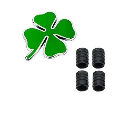Immagine di HIGGER 1 pz 3D metallo fortunato trifoglio logo distintivo autoadesivo emblema adesivo + 4 pezzi stile zigrinato con tappi valvola di plastica nucleo per universale car styling accessori decorativi