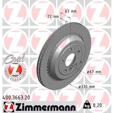 Immagine di ZIMMERMANN COAT Z 400.3663.20 Disco freno 330 22 7/5 5 112 con ventilazione esterna rivestito ad alto tenore di carbonio MERCEDES BENZ: Classe ML