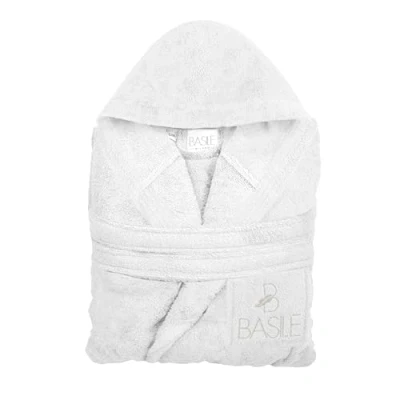 Immagine di Basile Milano, ACCAPPATOIO CON CAPPUCCIO E TASCHINO RICAMATO IN SPUGNA DI PURO COTONE, TAGLIA L/XL, BIANCO