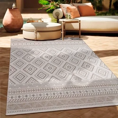 Immagine di Paco Home Tappeto per Esterno da Balcone Terrazza Cucina Moderno Boho Etnico, Dimensione:160x220 cm, Colore:Beige 2