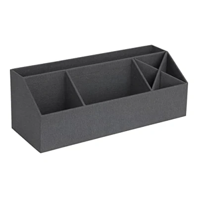 Immagine di Bigso Box of Sweden Organizer scrivania con 4 scomparti Scatola da per note, graffette, penne e altro Portacancelleria in fibra di legno carta effetto lino nero