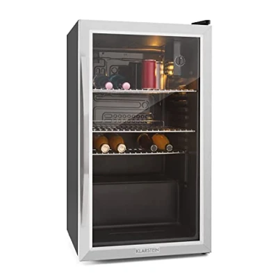 Immagine di KLARSTEIN Mini Frigo da Camera per Birra, Portatile, Piccolo Ufficio con Porta in Vetro, Bar Ripiani Rimovibili, 3 10C, 80L