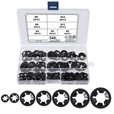 Immagine di Rondelle di Fissaggio con Dente Interno Rondella Bloccaggio M3 M4 M5 M6 M8 M10 M12 Acciaio Manganese Assortimento Kit Nero 340 Pezzi