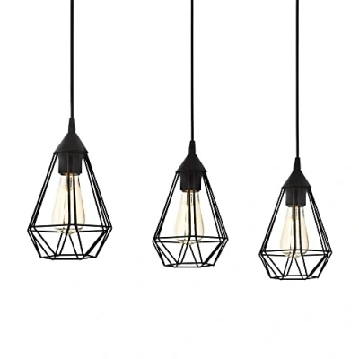 Immagine di EGLO lampada a sospensione Tarbes nera vintage, da sala pranzo tre punti luce in look retrò, acciaio, con attacco E27