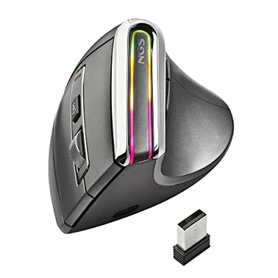 Immagine di NGS EVO KARMA Mouse Verticale Ergonomico Senza Fili, Ricaricabile, 5 Pulsanti Silenziosi+Scorrimento, Sensore ottico: 800/1200/1600/3200 DPI, 2.4GHz USB + Bluetooth 3.0 5.0, Plug&amp;Play