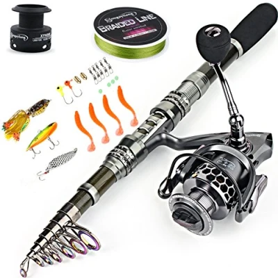 Immagine di Sougayilang Canna da pesca telescopica e mulinello in fibra di carbonio accessori per viaggi oceano d&#039; acqua dolce salata, Fishing Full Kits without Carrier Case, 2.1M/6.89FT