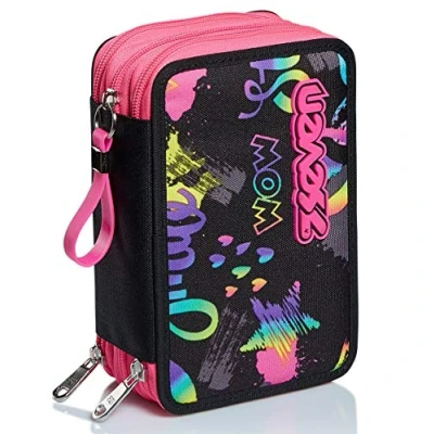 Immagine di Seven Astuccio Scuola 3 Zip, Nero Fucsia, Iridescent, Portapenne Triplo Scomparto Accessoriato Con Penne, Matite e Colori, Accessori Scuola, Zaino, &amp; Tempo libero, Bambina Ragazza