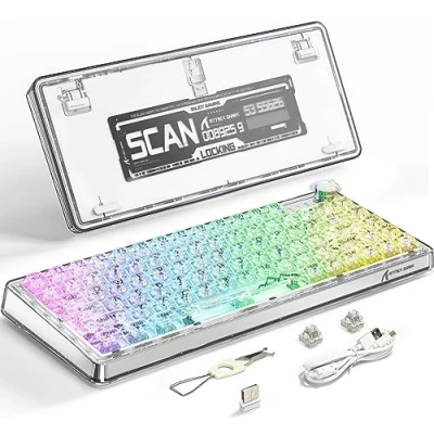 Immagine di ATTACK SHARK K75 75% Tasta da gioco meccanico TKL, tastiera RGB BT5.0/2.4G/USB C, di guarnizione trasparente personalizzabile con manopola, interruttore lineare a caldo, 4000mAh bianco