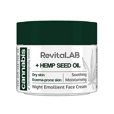 Immagine di RevitaLAB Cannabis Extract Night Emollient Face Cream with Organic Hemp Seed Oil for Deep Nourishment Dermatologically Tested Moisturiser Sensitive Skin, 50 ml