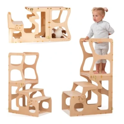 Immagine di WoodandHearts Torre di apprendimento, realizzata in Ucraina, apprendimento pieghevole, 2 1 anno su, sgabello per bambini, legno, Montessori