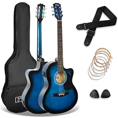 Immagine di 3rd Avenue Pacchetto con chitarra elettro acustica cutaway di dimensioni standard 4/4 livello beginner, accordatore incorporato ed equalizzatore Blu
