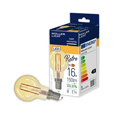 Immagine di Müller Licht 401076 LED (monocolore) ERP G (A G) E14 Forma di goccia 1.5 W = 16 Bianco caldo 1 pz.